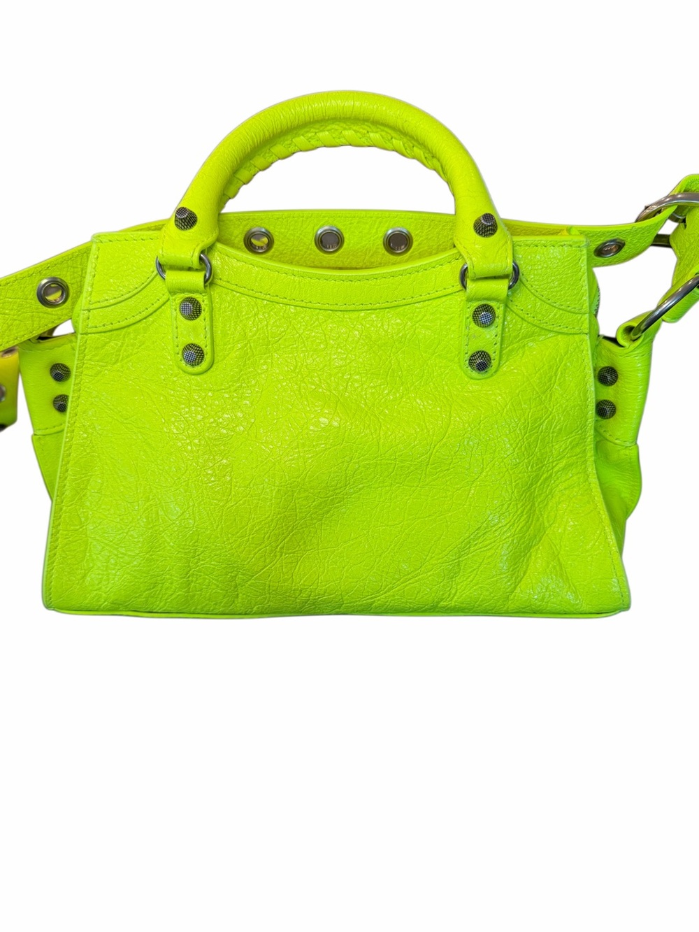 🎉 SOLD 🎉  BALENCIAGA Neo Cagole City XS – Fluo Neon Yellow Heart Rare - Picture 2 of 16